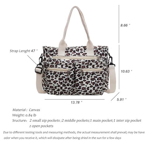 Bolso tote con estampado de leopardo para mujer, bolso de lona para uso diario y trabajo, con múltiples bolsillos, para viaje y uso cotidiano (tote leopardo-beige) miniatura 4