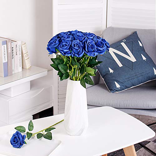 Image of Tifuly Artificial Roses 50 cm - Silk Flowers On A Long Stem For Wedding Bouquet, Garden Decoration, Hotel, Office - Realistic, Blooming, 12 Pcs Blue