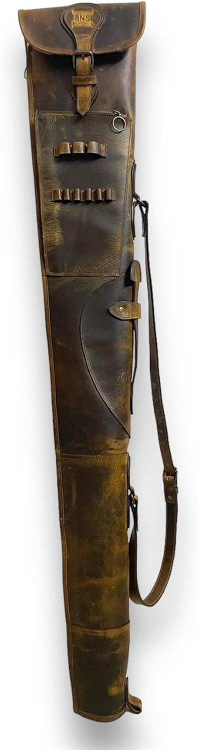 Two-in-One Leather Gun Cover- Gun Slip for Rifles 48-50 Inch with Pistol Bag and Bullet Holder - Gun case for Rifles Hunting Bag - Leather Gun Cover - Full Buff Leather