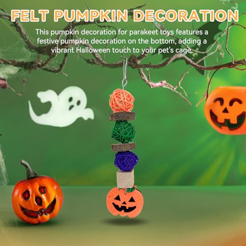 Decoração de abóbora de Halloween para periquitos Brinquedo de maçãs de madeira, madeira de pinho, b