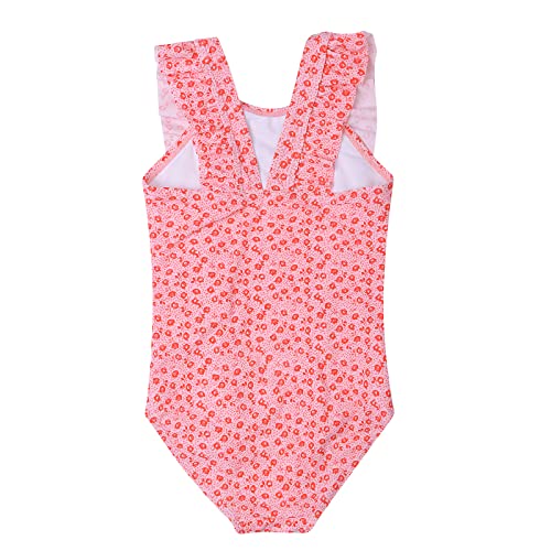 LIZENS Girls Swimsuit Kids Scalloped One Piece Ruffle Swimsuit Girls Swimwear Print (5-6T, red)