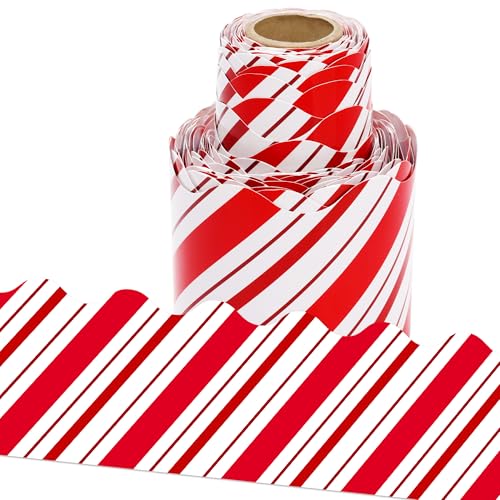 Lucleag 36 Feet Christmas Bulletin Board Border Roll, Christmas Candy Cane Bulletin Border Trim for Holiday Classroom Home Office Window Bulletin Board Birthday Party Supplies Decorations