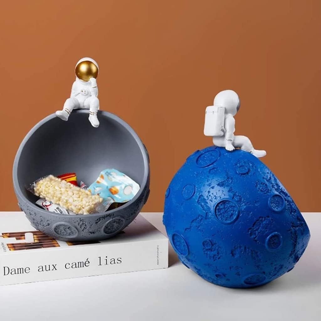 Key Tray for Entryway Table, Key Bowl Astronaut Sculpture Statue Coffee Table Decor Half Moon Model Key Jewelry Dish Tray Home Decoration Phone Coin Watches and Candy Tray (Color : Blue)