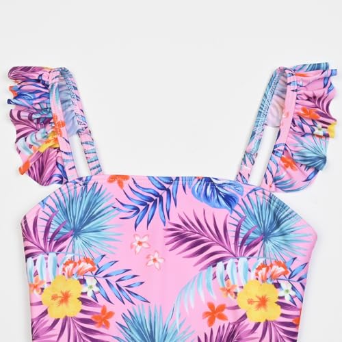 Image of CHILDRENSTAR Girls Tankini Swimsuit with Skirt 3 Pieces Bikini Bathing Suit | 3-Piece Swim Suits with Skirt For Modest Adjustable Straps Shiny Sparkle Mermaid and Tropical Print Cute Beach Swimwear