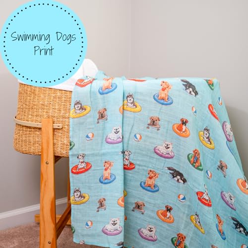 Image of LollyBanks Baby Blankets, 100% Muslin Cotton Swaddle Blanket for Boys and Girls, Soft and Large 47 x 47 Inches Newborn Swaddle, Breathable Baby Receiving Blankets, Registry (Swimming Dogs Print)
