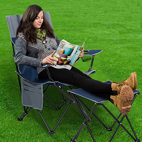 FAIR-WIND-Oversized-Fully-Padded-Camping-Lounge-Recliner-Chair-with-Footrest-Stool-Set-Heavy-Duty-Quad-Folding-Arm-Chair-with-Cooler-Bag-and-Headrest-Support-300-LBS-Blue-Grey