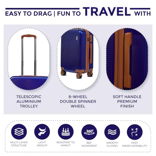 Image of Mode Maestro | Hard-Sided Polycarbonate Trolley Suitcase | 360 8-Wheel Easy Drag | Brown Color Accessories | Light-Weight | TSA Lock | 3-Yr Warranty | Check-in Luggage Bag 28in (Blue, 75cm (L))