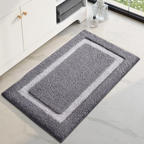 Image of Color&Geometry Gray Bathroom Rugs 30x20, Extra Soft Absorbent Microfiber Bath Rugs, Non-Slip Bathroom mat, Washable Plush Bath Mats for Bathroom, Shower, Bathtub, Laundry, Dark and Light Grey