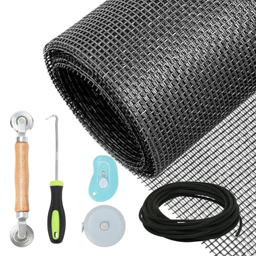 48x118 inch Windows and Screen Replacement Repair Kit, Screen Door Mesh Repair with Tool Set Durable Fiberglass Mesh Screen for Patio Window Door Screen Replacement (Black, 48x118)