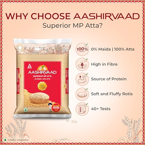 Image of Aashirvaad Superior MP Atta, 1kg, 100% Whole Wheat Flour, 0% Maida