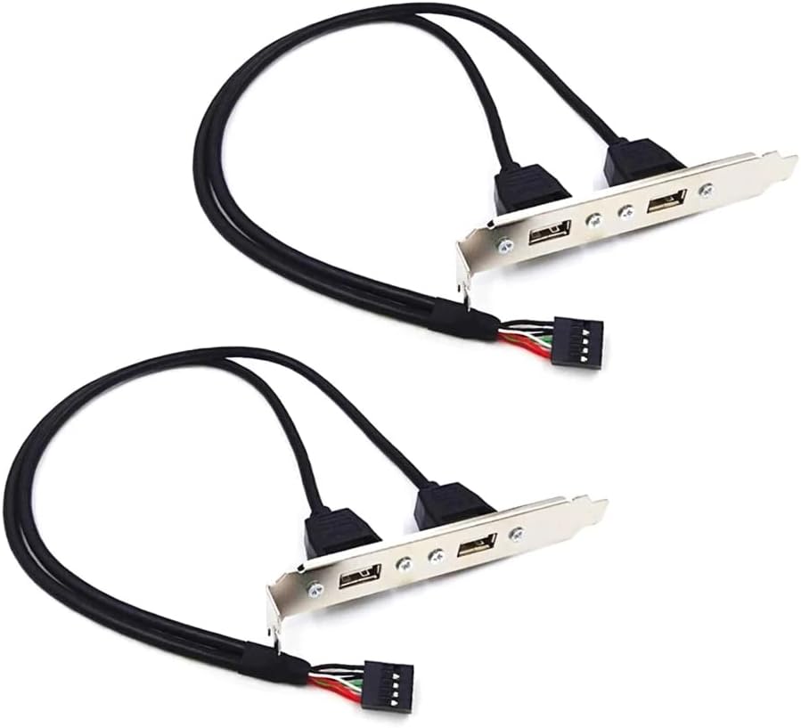 2 Pack Motherboard 9Pin USB to Dual USB2.0 Back Panel Rear Baffle Extension Cable Connector 9 Pin Header Adapter Mount Bracket 2-Port Bezel for Desktop Chassis PC Computer Case