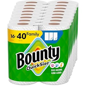 Bounty Paper Towels Quick Size, White, 16 Family Rolls = 40 Regular Rolls