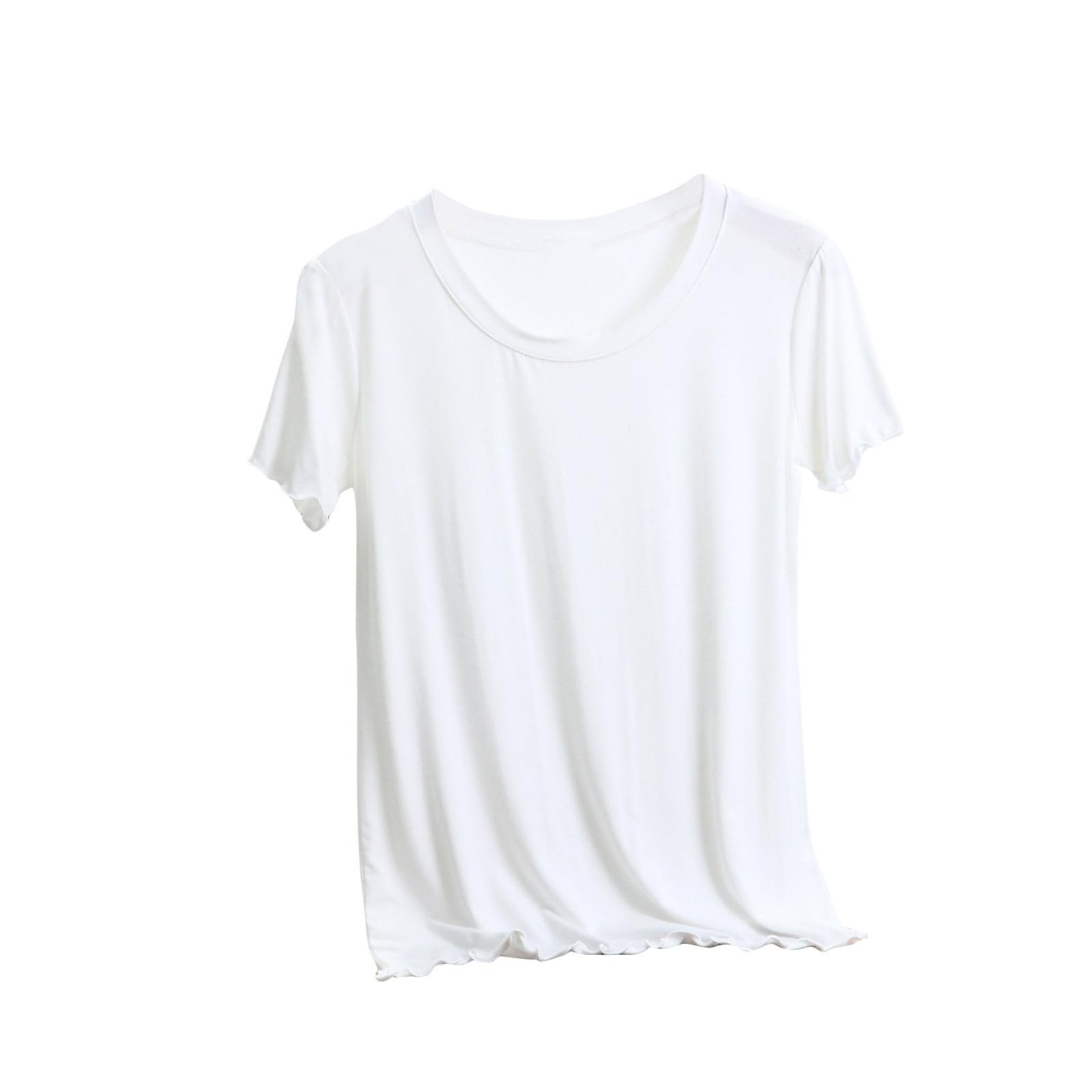 Lemoiitea Camisas de descanso para mujer, de manga corta, cuello redondo, estilo casual, holgada, ropa de dormir de verano, suave, cómoda, delgada, blusa sólida para el hogar