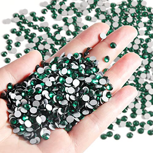 Image of Beadsland Flatback Rhinestones Bulk,14400pcs Green Rhinestones for Nails Crafts Clothes DIY Decoration, Emerald, SS16, 3.8-4.0mm | Flatback Glass Gems for Nails Crafts Clothes DIY Decoration, Glue Fix, 3.8-4.0mm,Dark Green