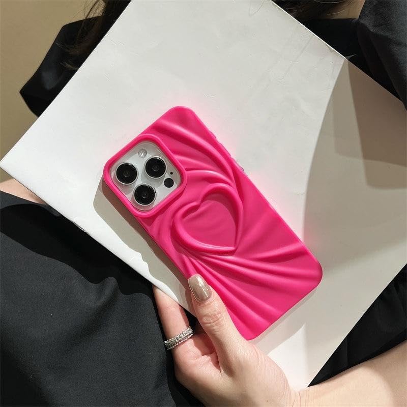 Image of COVERLY Heart Shape Design Back Case Cover for iPhone 12 Pro | Embossed Wrinkle Cute Silk Pattern | Love Trendy Matte TPU | Soft Silicone Fashion Aesthetic Cover for Girls & Women (Pink, Shockproof)