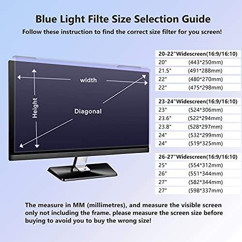 Anti Blue Light Screen Filter, Universal Blue Light Blocking Screen Protector Panel for 23, 23.6, 23.8, 24 inches Diagonal Desktop Computer LED PC Monitor- Widescreen Monitor Frame Hanging Type by FRONCS - Image 8