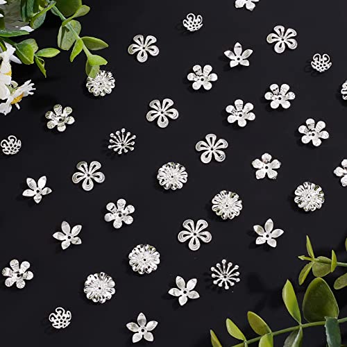 Beebeecraft 70Pcs/Box 7 Style Spacer Beads Caps 925 Sterling Silver Plated Hollow Flower Beads End Caps Loose Accessories for Bracelet Necklace DIY Jewellery Making Crafts Supplies - Image 4