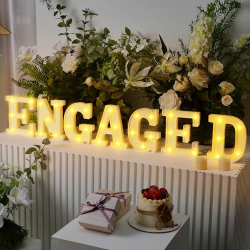 Honoson 7 Pcs Engaged LED Letter Lights Sign Wedding Bridal Shower LED Neon Sign Engaged Marquee Lights Table Decoration for Wedding Engagement Party Decor