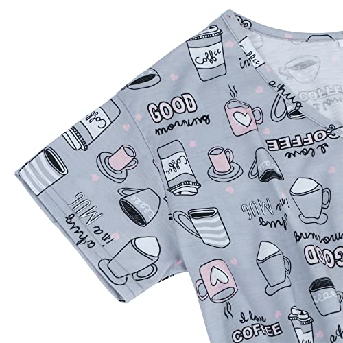 Women Summer Pajamas Soft Sleepwear Top With Capri Pants Ladies Short Sleeve Cotton Pajamas Sets Grey Coffee X-Large #TOP3