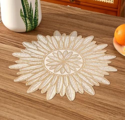 Image of Dakshya Industries Elegant Leaf Design PVC Dining Table Placemat Pack of 1 (Gold)