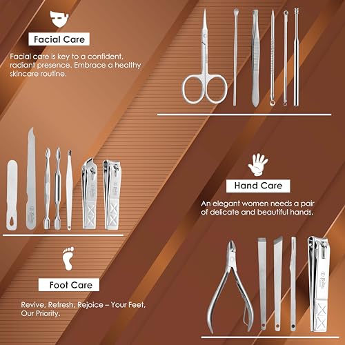 Beauté Secrets Essentials 18 Pieces Manicure Kit, Pedicure Tools for Feet, Nail Clipper, Ear Pick Tweezers, Manicure Pedicure Set for Women and Men (Brown) - Image 3