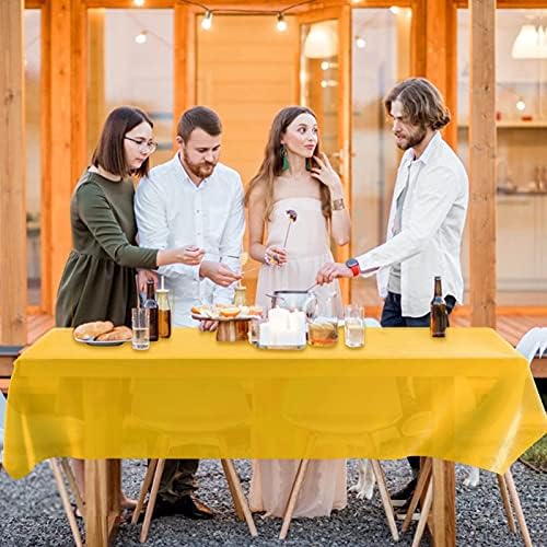 YANGTE 4 Pack Plastic Tablecloth Disposable Rectangle Table Covers 54 in x 108 in for Tables Indoor or Outdoor Parties Birthdays Weddings Christmas(Yellow)