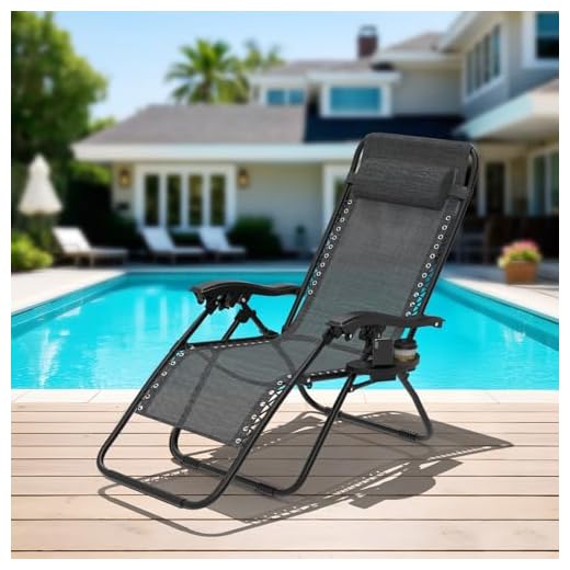 Fauteuil Relax avec Poche Latérale, Chaise Longue Pliable Extra Large en Textilène, Multiposition avec Dossier Réglable et Accoudoirs, Transat Portable Zéro Gravité pour Jardin-Plage-Camping, Noir