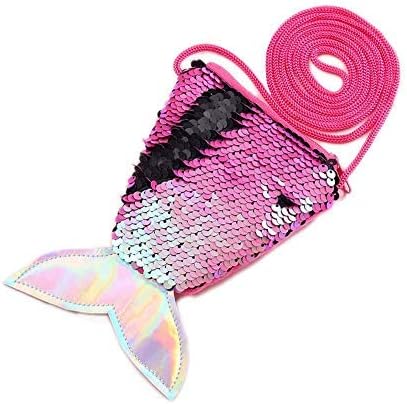 2 Pack Mini Children's Coin Purse Sequin Mermaid Tail Small Coin Purse Lanyard Coin Bag Small Wallet Child Mini Travel Crossbody Shoulder Bag Two-Color Sequins Coin Purse for Little Girl