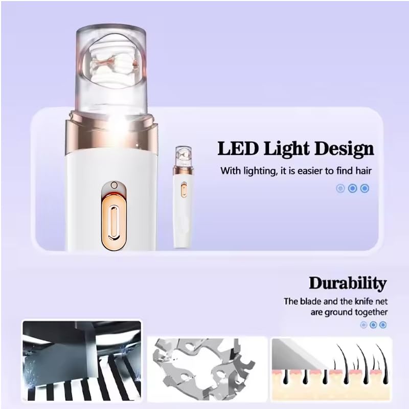 Epilateur Electrique Femme, Epilateur Electrique Portable avec Lumière LED Intégrée et Câble USB, Épilation Indolore et Très Efficace, pour l'épilation du Corps, Visage, Jambes et Bras