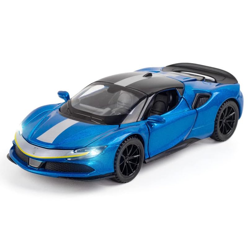 Image of Kids Model 1:32 SF90 Die Cast Metal Car Pull Back Action Opening Doors with Realistic Engine Sound Lights Toy Car Gift for Boys - Multi