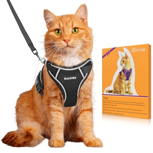 Halypet Cat Harness and Leash Set [MAX Safety 4th-Gen Upgrade] Escape Proof Adjustable Cat Leash...