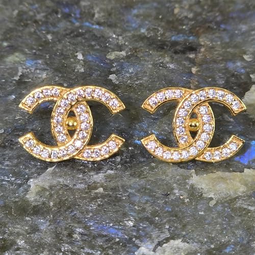 Sterling Silver Double C Earrings | Stylish Designer Alphabet Stud Earrings | Chic Letter Design | Hypoallergenic | Perfect for Parties & Gifts. (Choose your Design)2