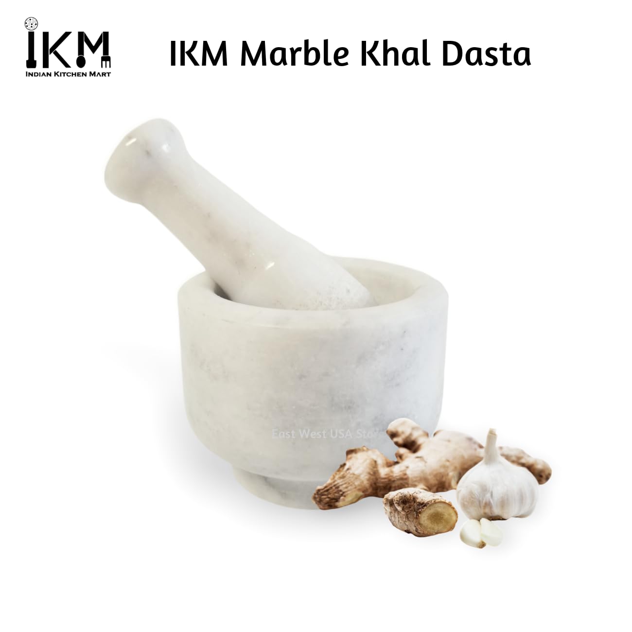 IKM White Marble Mortar Pestle, Traditional Khal Dasta, Khal Batta, Spice Grinder