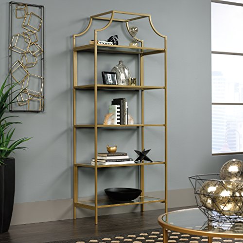 Sauder 421434 International Lux Bookcase, L: 30.0" X W: 14.49" X H: 70.87", Satin Gold Finish #TOP6