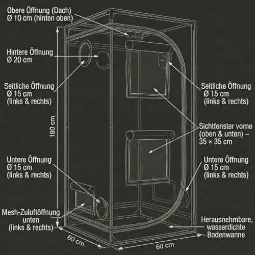Lospitch Growzelt, Growbox|Grow Tent|Grow Schrank|Zuchtzelt|Lichtdicht und Wasserdicht Pflanzenzelt|Gewächshaus für Homegrowing|600D Oxford, 120x60x180cm, Schwarz Grün 2 Lospitch Growzelt, Growbox|Grow Tent|Grow Schrank|Zuchtzelt|Lichtdicht und Wasserdicht Pflanzenzelt|Gewächshaus für Homegrowing|600D Oxford, 120x60x180cm, Schwarz Grün – Bild 2