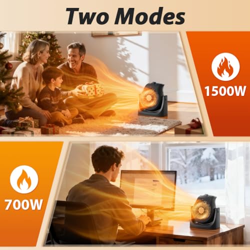Image of Portable Electric Space Heater Cooling Desk Fan 2 in 1 Heater Fan Combo with 45 Tilt, 2 Wind Speeds, 1500W Overheat Protection Personal Small Heater for Home Office
