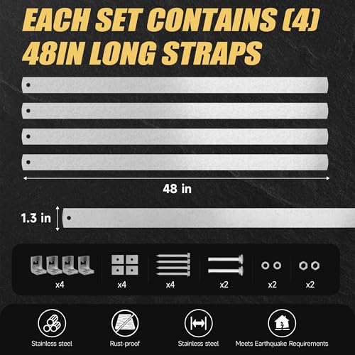 ZhouDaShu 2 Sets Water Heater Earthquake Straps, Water Heater Strap Kit for 80 Gallon Water Tank, Expansion Tank Mounting Bracket with Installation Accessory -Stainless Steel