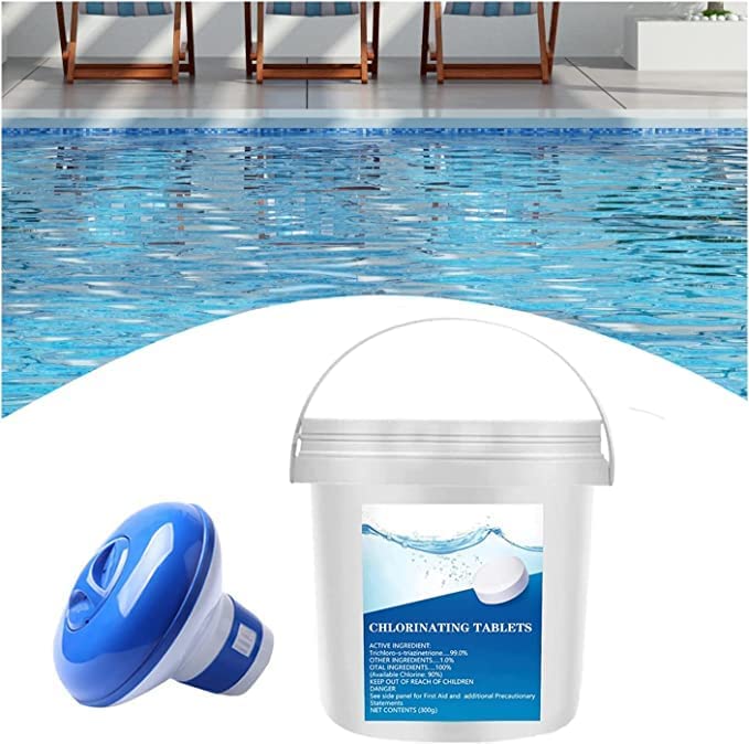 Chlorine Tablets, Pool Chlorine Tablets with Pool Chlorine Floater, Long Lasting Chlorinating Tabs, Chlorine Tabs for Pools Dispenser for Small Swimming Pool Spa Hot Tub Above Ground Pool