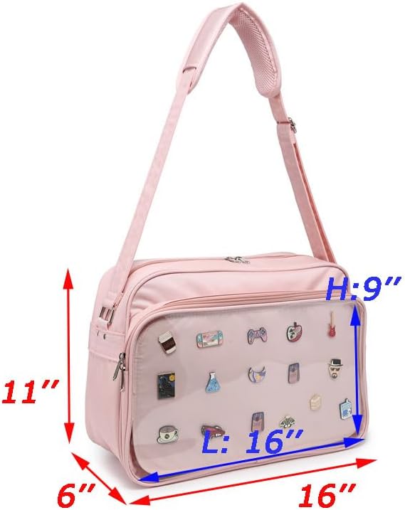 Messenger Ita Bag Canvas Pin Display Purse Crossbody Shoulder Bag for Womens - Image 2