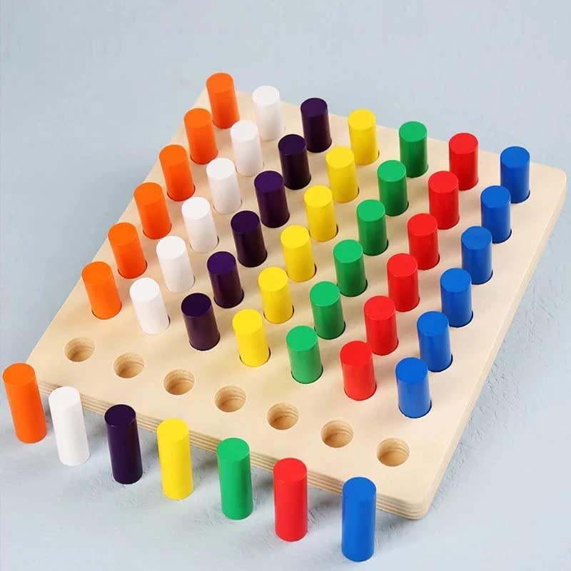 Smoneo-Educational-Colour-Cognition-Stacking-Sorting-Wooden-Peg-Board-Block-Toys-for-3-Children-21-x-21-x-15-cm-Multicolour