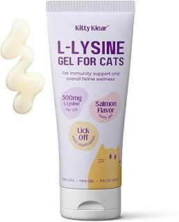 L-Lysine Gel for Cats - 500mg Cat Vitamins Supplement for Immune, Respiratory & Eye Support - Salmon Flavor, Easy Paw Application Gel