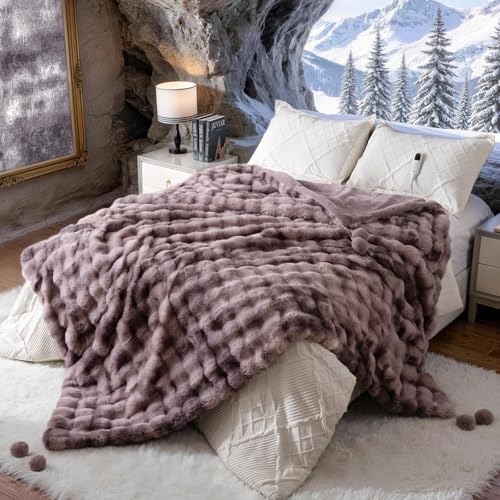 Image of Bearhug Heated Blanket Full Size 77 inchx 84 inch, Luxurious Faux Rabbit Fur Dual-Sided Electric Blankets, 10 Heat Settings Heat Blanket, 9 Hour Auto Shut-Off, Machine Washable, Gift-Ready Elegant Packaging