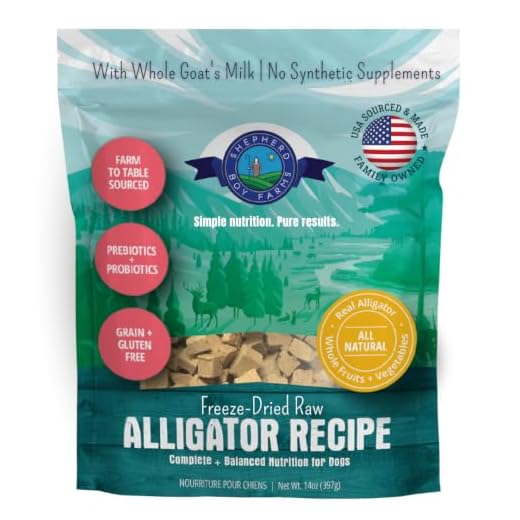 Shepherd Boy Farms Freeze Dried Raw Dog Food, Alligator Recipe, All Natural, No Synthetics, Made in USA with Goat's Milk & Organic Produce, High Protein, Complete Meal (14oz)