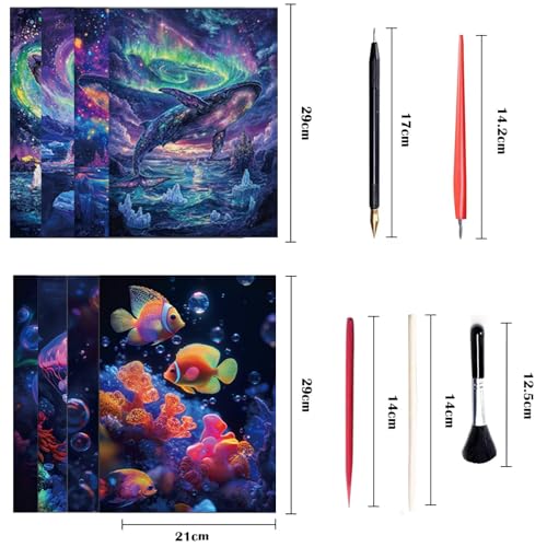 georgie porgy scratch paper art set for kids adults magic rainbow scratchboards for diy arts and crafts kits christmas birthday gift with scratching tools kit a4-noctilucent whale  sea world