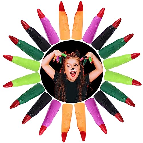 Cisixin 20 Piezas de Dedos Falsos de Halloween, Dedos de Bruja Coloridos, Uñas de Brujas Aterradoras, Falso Zombie Dedos, Uñas de Vampiro para Halloween Cosplay Party Prop
