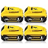 Eagglew 4Packs 8000mAh DCB206 Replacement for Dewalt 20v Battery 8.0Ah Lithium Compatible with Dewalt 20v Max Battery Compatible with 20v DCB206 DCB201 DCB203 DCB207 DCB204 Power Tools(4Pack)