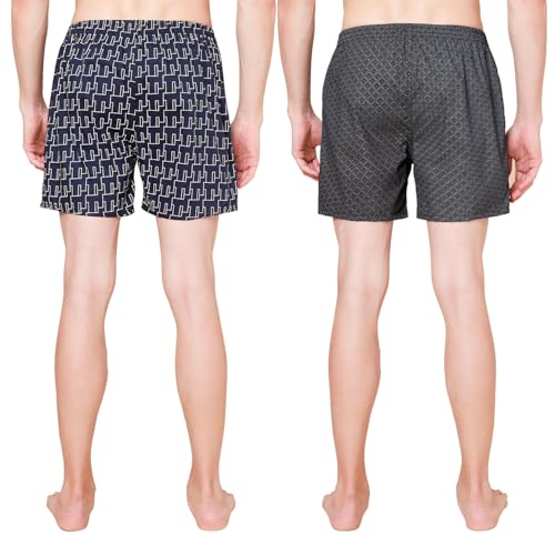 Image of Urban Scottish Men's Pack of 2 Cotton Printed Boxers with Side Pockets