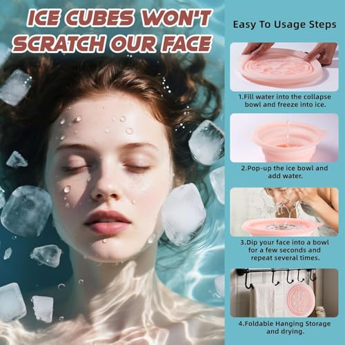 Image of ESZAZX Ice Roller for Face Massager | Cooling Facial Roller for Men & Women | Reduces Puffiness, Dark Circles & Swelling | Reusable, Durable Tool for Glowing Skin (Pink Face Bowl)
