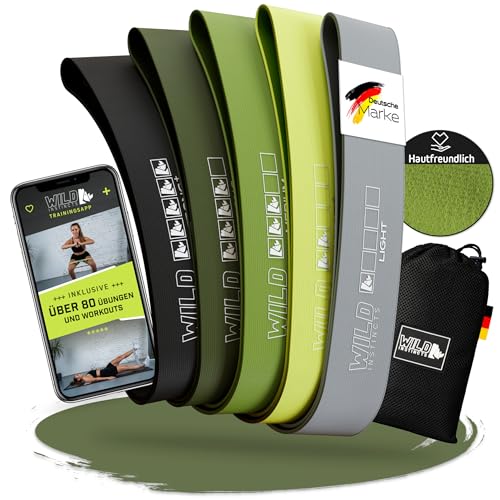 Wild Instincts Loop Bands aus Stoff, 5 cm breit, 5er Set / Elastische Fitnessbänder Stoff / Mini-Bänder Set / Elastische Fitnessbänder / Fitnessbänder / Fitnessbänder Stoff / Widerstandsbänder