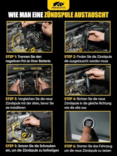 MIKKUPPA Zündspule Set 4 Stück mit Zündkerzen passend für Audi A1 A3 1.4T VW Polo Golf 1.4T 1.6L Skoda 1.4T ersetzt 036905715F 036905715G 036905100A 0986221023